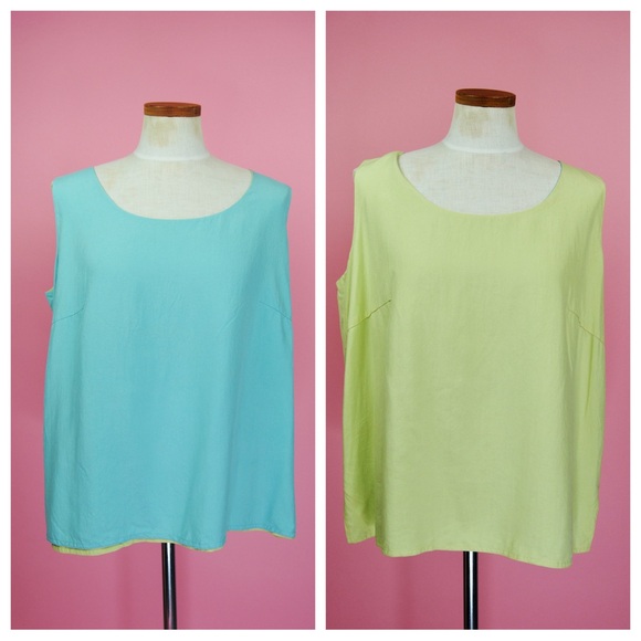 Vintage Silk Reversible Green and Blue Sleeveless Top 90s Y2k - Picture 3 of 17